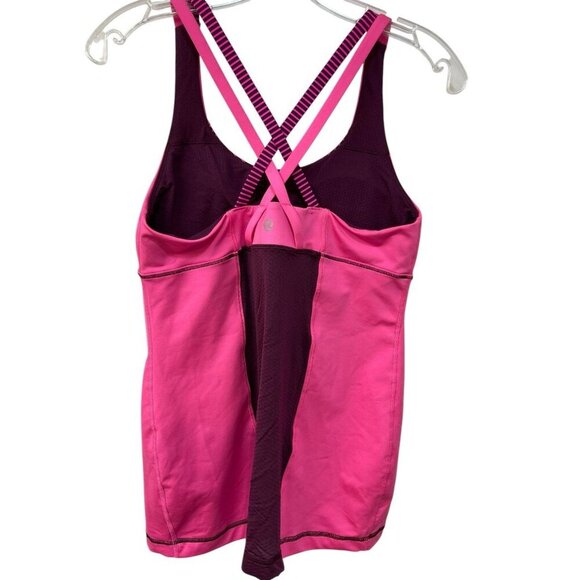 Lululemon Racerback Tank Top Womens 8 Shelf Bra Pink Black Stripes - Picture 3 of 5